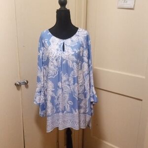 Blue and White Floral Women's Top